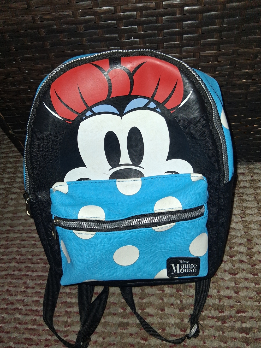 Disney Minnie Mouse Blue Polka Dot Kids Backpack with Red Bow